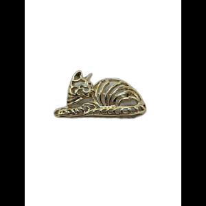 Vintage Danecraft Cat Pin Brooch Gold Tone Signed Shiny Finish Kitten Laying